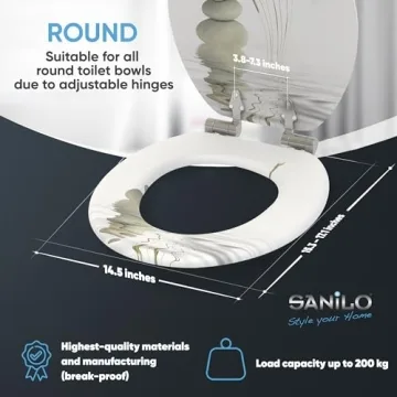 SANILO Wooden Toilet Seat with Soft Close - Decorative & Adjustable Fit