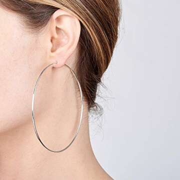 Amberta® 925 Sterling Silver Fine Circle Endless Hoops - Polished Round Sleeper Earrings Diameter S...