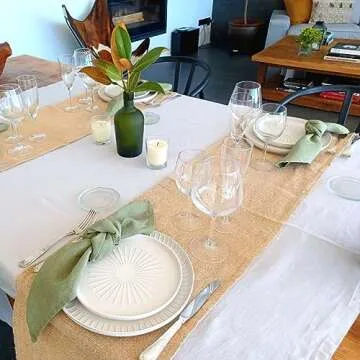 LuoluoHouse 2 Pack Burlap Table Runners 13x84 Inch Rustic Wedding Table Runner Jute Table Fabric Spring Outdoor Table Linens for Rustic Wedding Banquet Party Table Decorations