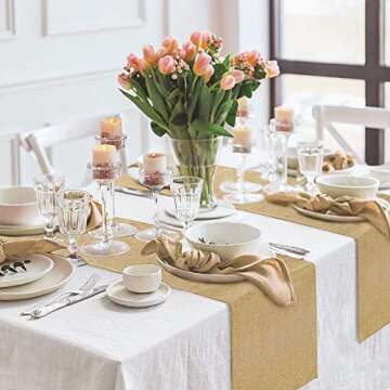 LuoluoHouse 2 Pack Burlap Table Runners 13x84 Inch Rustic Wedding Table Runner Jute Table Fabric Spring Outdoor Table Linens for Rustic Wedding Banquet Party Table Decorations