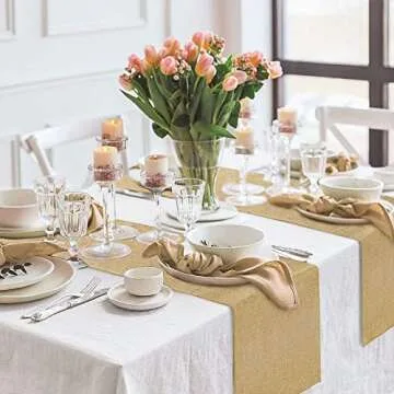 LuoluoHouse 2 Pack Burlap Table Runners 13x84 Inch Rustic Wedding Table Runner Jute Table Fabric Spring Outdoor Table Linens for Rustic Wedding Banquet Party Table Decorations
