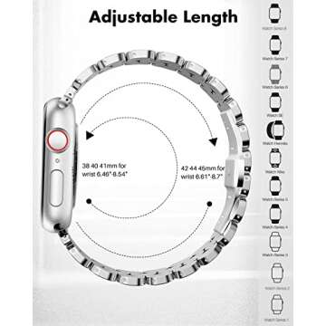 TISIMO Compatible with Apple Watch Band 45mm 44mm 42mm 41mm 40mm 38mm Women,Stainless Steel Metal iWatch Band for iWatch Series 9/SE/SE2/8/7/6/5/4/3/2/1,42mm 44mm 45mm Sliver