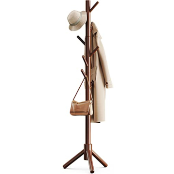 Pipishell Sturdy Wooden Coat Tree with 8 Hooks, Adjustable Heights for Every Space