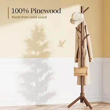 Pipishell Wooden Coat Tree Adjustable 3 Heights with 8 Hooks