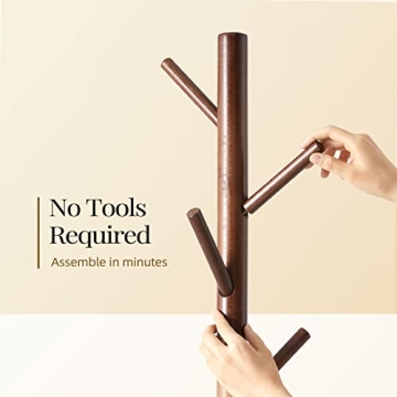 Pipishell Wooden Coat Tree Adjustable 3 Heights with 8 Hooks