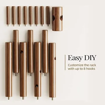 Pipishell Wooden Coat Tree Adjustable 3 Heights with 8 Hooks