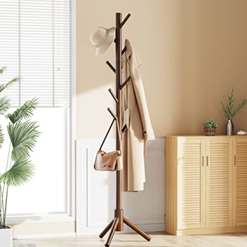 Pipishell Wooden Coat Tree Adjustable 3 Heights with 8 Hooks