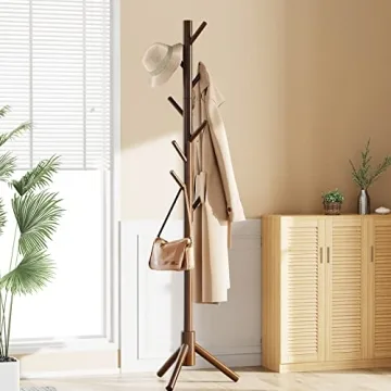 Pipishell Wooden Coat Tree Adjustable 3 Heights with 8 Hooks