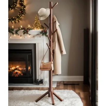 Pipishell Wooden Coat Tree Adjustable 3 Heights with 8 Hooks
