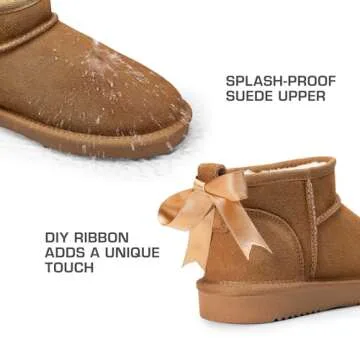 DREAM PAIRS Ankle Winter Mini Boots for Women Genuine Suede Faux Fur Lining Water Resistant Warm Snow Boots Slip On Memory Foam Comfort Booties FuzzyClassic,Size 8,Chestnut,SDSB2405W