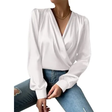 Vrtige Women's Satin Draped Wrap Blouse in White
