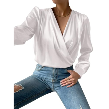 Vrtige Women's Satin Draped Wrap Blouse in White