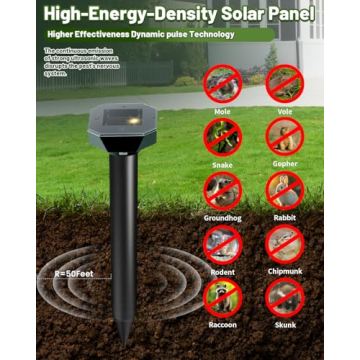 Snake & Mole & Rabbit Repellent Solar Powered, Ultrasonic Deterrent, IP65 Waterproof, to Get Rid of ...