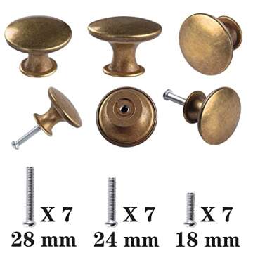 hugolem 6 Pack Brass Round Antique Brass Kitchen Cabinet Knobs Cupboard Door Knobs Drawer Handle Pulls Dresser Knobs with 7 Pcs Screws for Bathroom Drawer Door Hardware