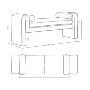 Manhattan Comfort Concord 59" Chenille Bench with 2 Accent Pillows, Modern Upholstered Ottoman End of Bed Seating for Bedroom, Entryway or Living Room, Fully Assembled, Ivory
