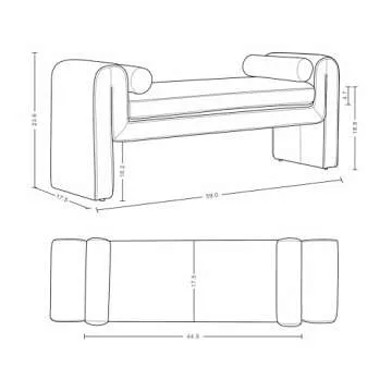 Manhattan Comfort Concord 59" Chenille Bench with 2 Accent Pillows, Modern Upholstered Ottoman End of Bed Seating for Bedroom, Entryway or Living Room, Fully Assembled, Ivory