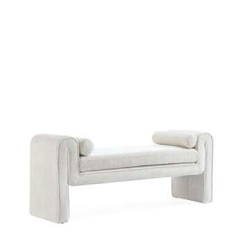 Manhattan Comfort Concord 59" Chenille Bench with 2 Accent Pillows, Modern Upholstered Ottoman End of Bed Seating for Bedroom, Entryway or Living Room, Fully Assembled, Ivory