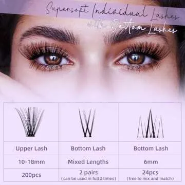 Lash Clusters with Bottom Lashes 10-18mm 40D D Curl Lash Clusters Individual Lashes Cluster Eyelash Clusters Wispy with 2 Styles Bottom Lash Extension DIY Lash Extensions at Home (40D-D-MIX10-18)
