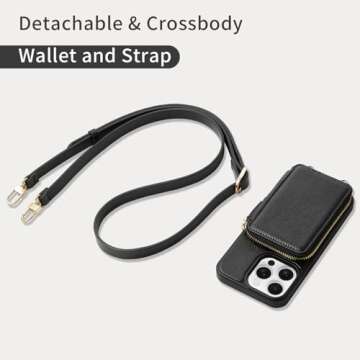 ZVE for iPhone 13 Pro Max Wallet Case, Card Holder Crossbody Phone Case for Women, Zipper Leather Purse with Wrist Strap, RFID Blocking Cover for iPhone 13 Pro Max (6.7 inch, 2021)- Black