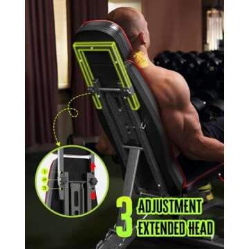 Adjustable Weight Bench for Bench Press, 880LBS Stable Workout Bench with Bench Press Rod/Extended Head, Foldable 90 Degree Weight Benches for Home Gym, Incline/Decline Bench Exercise Bench