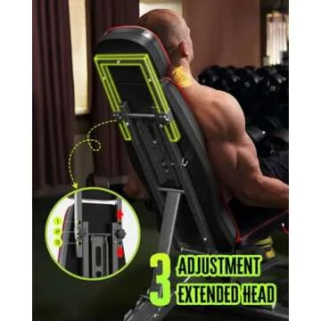 Adjustable Weight Bench for Bench Press, 880LBS Stable Workout Bench with Bench Press Rod/Extended Head, Foldable 90 Degree Weight Benches for Home Gym, Incline/Decline Bench Exercise Bench