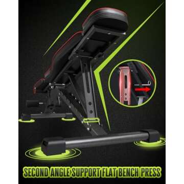 Adjustable Weight Bench for Bench Press, 880LBS Stable Workout Bench with Bench Press Rod/Extended Head, Foldable 90 Degree Weight Benches for Home Gym, Incline/Decline Bench Exercise Bench