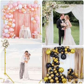 EMART Backdrop Stand 10x7ft(WxH) Photo Studio Adjustable Background Stand Support kit with 2 Crossbars, 8 Clamps, 2 Sandbags and Carry Bag for Parties, Events Decoration, Wedding -Titanium Gold