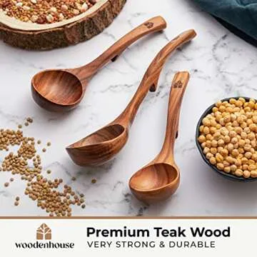 Wooden Ladle Spoon Set - Eco-Friendly Teak Kitchen Utensils