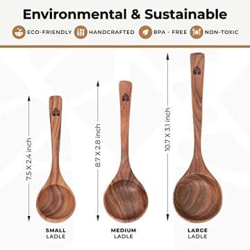 Wooden Ladle Spoon Set - Eco-Friendly Teak Kitchen Utensils