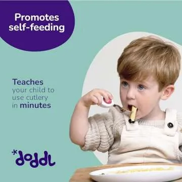 doddl Toddler Utensils, Ergonomic Fork Spoon and Knife Set for Self Feeding, Stainless Steel Silverware for 1-3 Year Olds, BPA Free, Dishwasher Safe (Aqua)