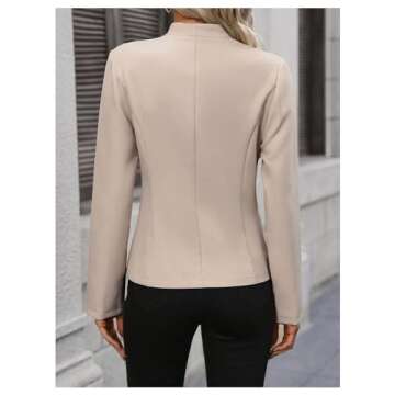 MakeMeChic Women's Contrast Binding Long Sleeve Blazer Casual Open Front 3/4 Sleeve Office Outwear Jackets Apricot Medium