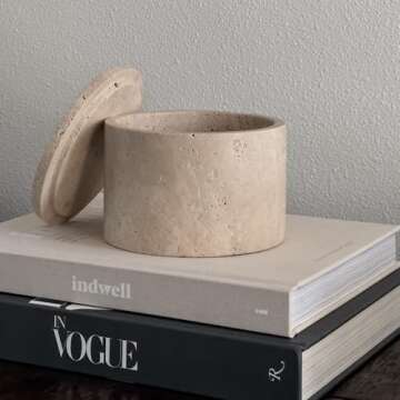 AME GEMELLA Travertine Stone Treat Jar with Lid - Premium Dog and Cat Treat Container - Elegant, Food-Safe Storage - Heavy, Non-Slip, Easy to Clean - Modern Pet Treat Canister (Tulum)