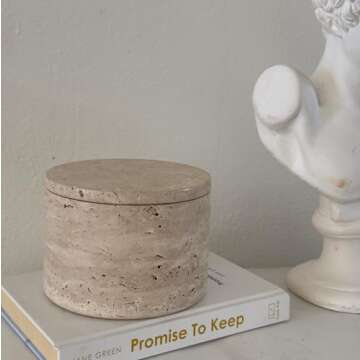 AME GEMELLA Travertine Stone Treat Jar with Lid - Premium Dog and Cat Treat Container - Elegant, Food-Safe Storage - Heavy, Non-Slip, Easy to Clean - Modern Pet Treat Canister (Tulum)