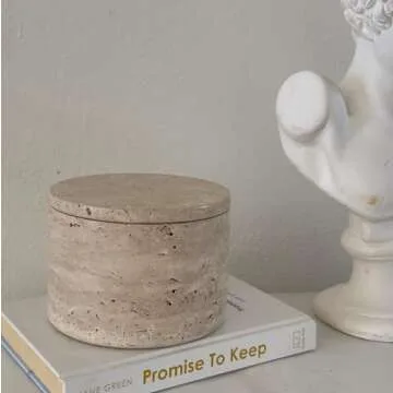 AME GEMELLA Travertine Stone Treat Jar with Lid - Premium Dog and Cat Treat Container - Elegant, Food-Safe Storage - Heavy, Non-Slip, Easy to Clean - Modern Pet Treat Canister (Tulum)