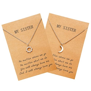 Sisters Necklace for 2, Sun and Moon Matching Necklaces Birthday Christmas Gifts for Girls Women BFF...