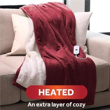 Sunbeam Royal Mink Sherpa Cabernet Heated Personal Throw / Blanket, Cozy-Warm, Adjustable Heat Settings