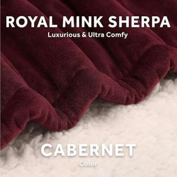 Sunbeam Royal Mink Sherpa Cabernet Heated Personal Throw / Blanket, Cozy-Warm, Adjustable Heat Settings