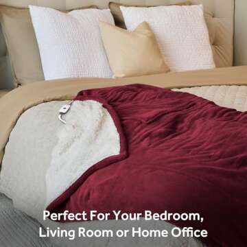 Sunbeam Royal Mink Sherpa Cabernet Heated Personal Throw / Blanket, Cozy-Warm, Adjustable Heat Settings