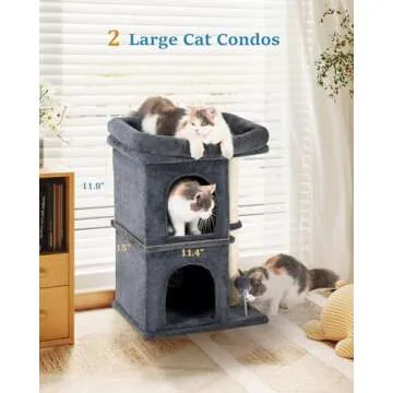 Aechonow Cat Tree for Large Cat, 19 * 16.5In Large Cat Window Perch, Adult Cat Tower for Indoor Cats with 24In Long Scratching Post, 2 Cozy Cat Condo Houses, Dark Gray