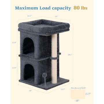 Aechonow Cat Tree for Large Cat, 19 * 16.5In Large Cat Window Perch, Adult Cat Tower for Indoor Cats with 24In Long Scratching Post, 2 Cozy Cat Condo Houses, Dark Gray