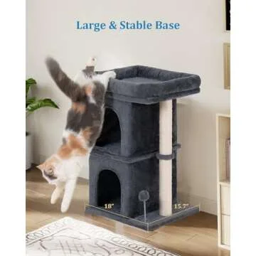 Aechonow Cat Tree for Large Cat, 19 * 16.5In Large Cat Window Perch, Adult Cat Tower for Indoor Cats with 24In Long Scratching Post, 2 Cozy Cat Condo Houses, Dark Gray