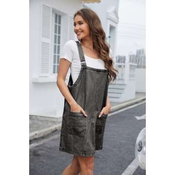 Jumppmile Womens Denim Overalls Short Casual Summer Loose Bib Rompers Jumpers Adjustable Straps Jean Overall Shorts Dress Grey M