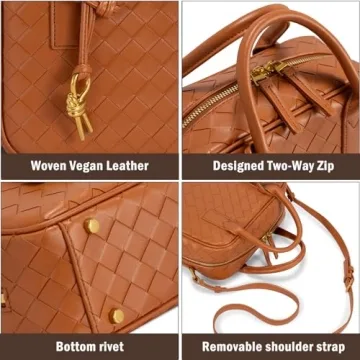 GASSDA Woven Bag for Women, Cute Tote Bag Crossbody Bag PU Leather Handmade Shoulder Handbags Woven Purses for Women (Brown)