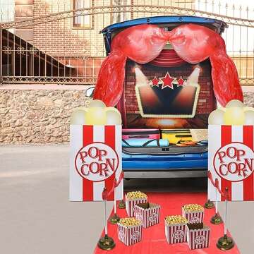 Thyle 13 Pcs Halloween Trunk or Treat Car Decorations Fun Red Carpet and Popcorn Theme Car Archway Garage Decoration with Adhesive Halloween Decorations for Cars Outdoor Parties Home Window Wall House