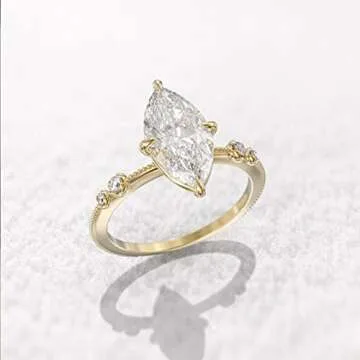 JASXEYO Elegant 925 Silver Plated Gold Engagement Ring for Her
