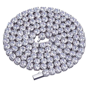 JINAO 6MM Silver Tennis Chain Necklace 18k Gold Plated 1 Row Lab Simulated Diamond Iced Out Cubic Zi...