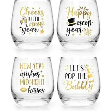 New Year Stemless Wine Glasses - 4PCS Set 12oz