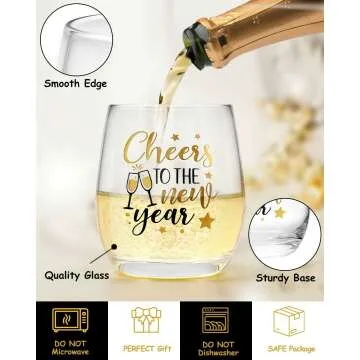 New Year Stemless Wine Glasses - 4PCS Set 12oz