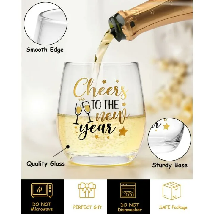 New Year Stemless Wine Glasses - 4PCS Set 12oz