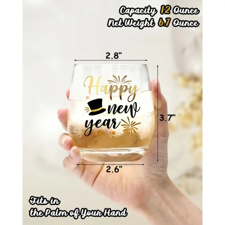New Year Stemless Wine Glasses - 4PCS Set 12oz